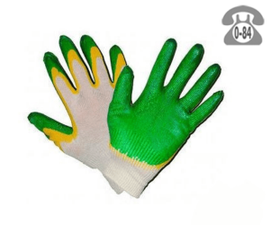 Перчатки рабочие хлопчатобумажные (х/б) двойное латексное зеленый Россия